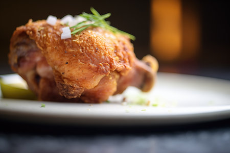 buttermilk fried chicken thigh close-up, crisp texture evidentの素材