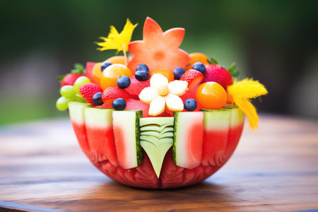 fruit salad in a carved watermelon bowlの素材