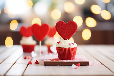 red velvet muffins with a heart-shaped topperの素材