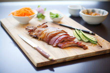 roasted peking duck on a carving boardの素材