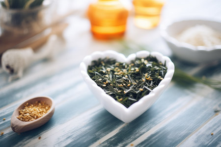heart-shaped spirulina bowl for a wellness conceptの素材