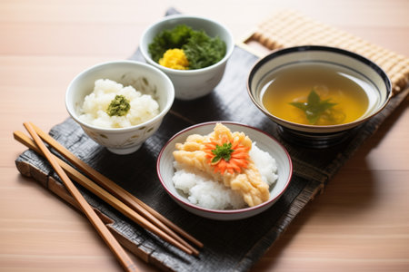 mixed tempura served with rice and miso soupの素材