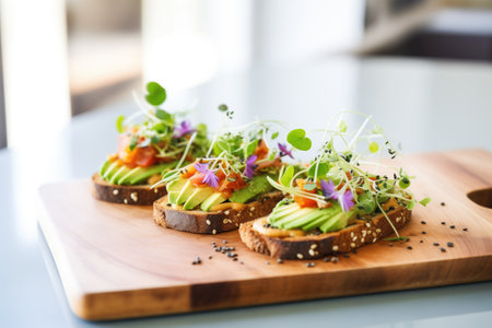 avocado toast on artisanal bread with microgreens and vinaigretteの素材