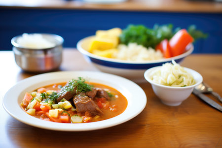 goulash meal with side of pickled vegetablesの素材