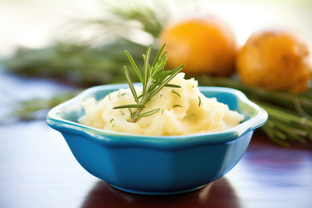 mashed potatoes with fresh rosemary sprig decorationの素材
