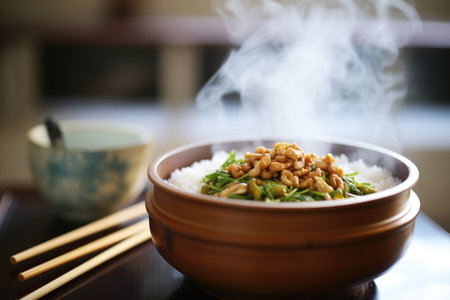 steaming natto in bamboo steamer for a warm dishの素材