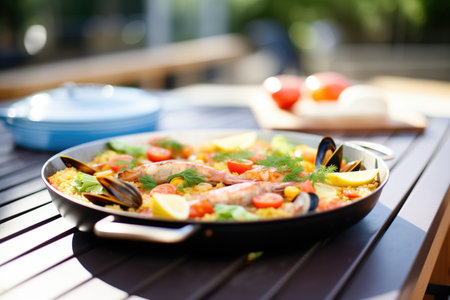 paella with crispy socarrat bottom in the panの素材