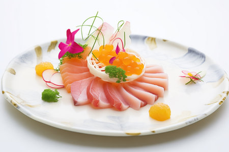 sashimi on a circular plate with radish curlsの素材