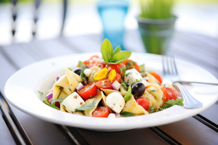 tortellini salad with olives, tomatoes, and feta cheeseの素材