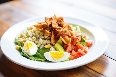 cobb salad with crispy chicken skin garnishの素材