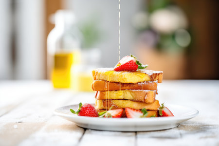 stacked french toast with butter and fresh strawberriesの素材