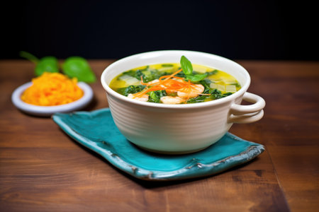 miso soup with shrimp and watercress, bright lightingの素材