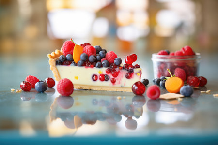 whole and half cut berries on pieの素材