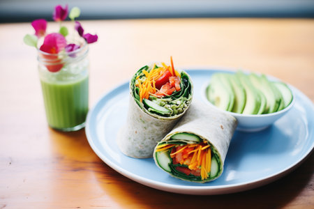 rainbow carrot and cucumber wraps with a side of guacamoleの素材