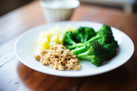 scrambled tofu with quinoa and steamed broccoliの素材