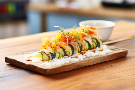 tempura sushi roll sliced and arranged neatlyの素材