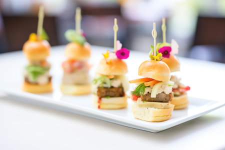 assortment of mini beef sliders, each with different cheeseの素材