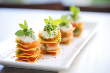 individual lasagna roll-ups with tomato sauceの素材