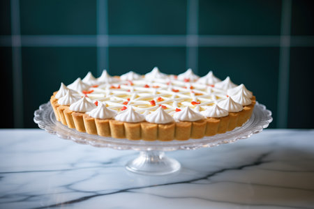 whole pie with a lattice-patterned meringue, high contrast lightの素材