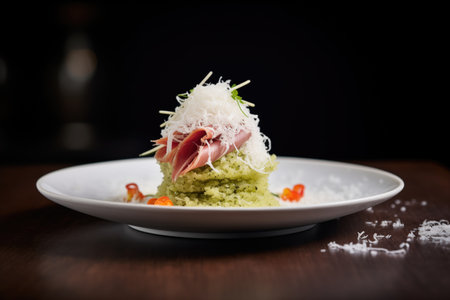 side view of the dish with grated parmesan on topの素材