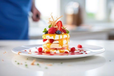 pavlova with raspberry coulis drizzled on topの素材