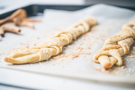 twisted dough of pretzel before bakingの素材