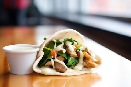 shawarma in pita with a drizzle of tahini sauce over topの素材
