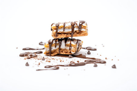 protein bar with chocolate drizzle on whiteの素材