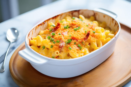 lobster macaroni and cheese in a baking dishの素材