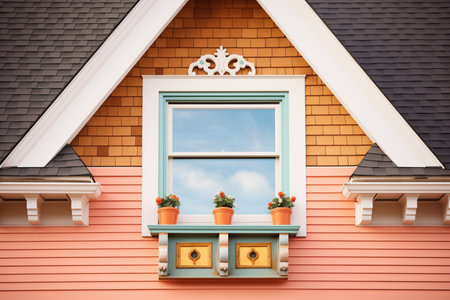 detailed woodwork on colonial dormer window framesの素材