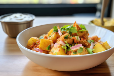 side view of aloo gobi with yogurt dipの素材