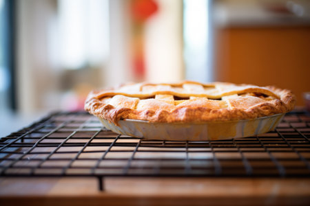 rustic apple pie with a flaky crust, cooling on a rackの素材