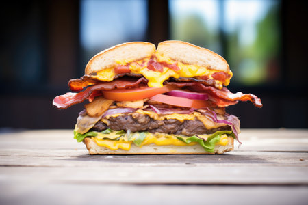 bacon cheeseburger cut in half, cross-sectionの素材