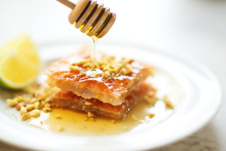 glistening baklava honey glaze close-upの素材