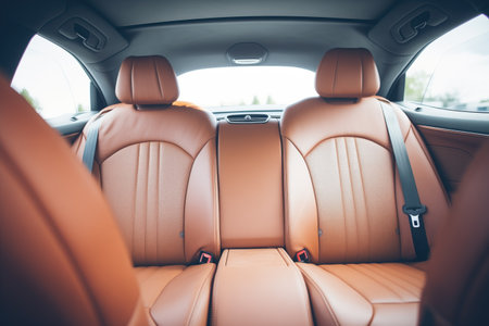 interior of a luxury car with leather seatsの素材