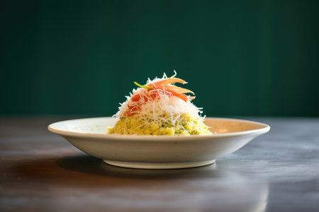 side view of the dish with grated parmesan on topの素材