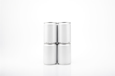 stack of blank aluminum cans against a white backdropの素材