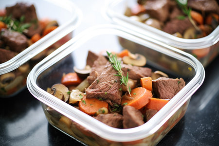 beef bourguignon meal prepped in individual containersの素材