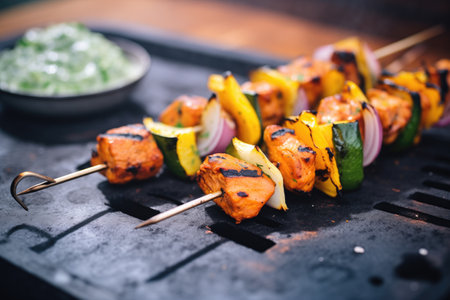 macro shot of juicy chicken tikka with charred edgesの素材