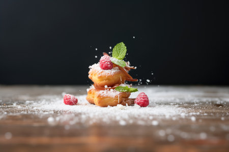 raspberry danish with powdered sugar toppingの素材