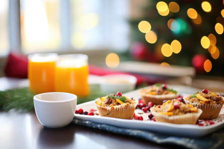 cranberry orange gluten-free muffins with orange peel garnishの素材