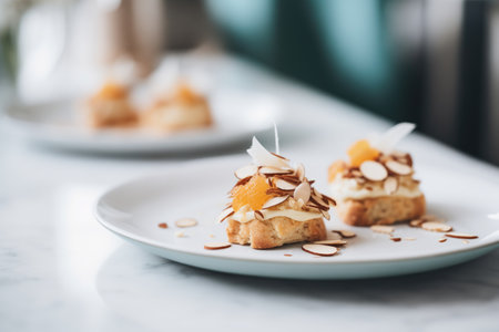 almond scones with slivered almonds atopの素材