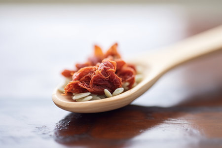 close-up of umeboshi in a wooden spoonの素材