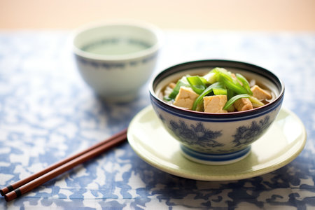 asian-style miso soup with tofu and green onionsの素材
