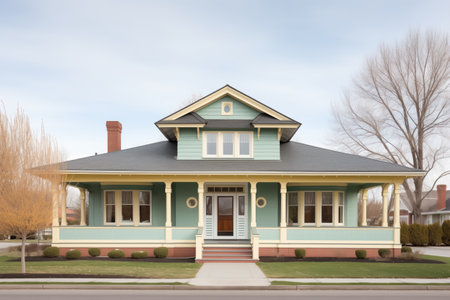 stately italianate with eaves and a slate roofの素材