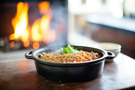 cassoulet in a pot on wood burner stoveの素材