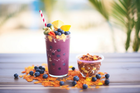 acai berry juice in tumbler, acai berries nearbyの素材