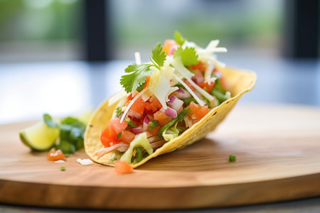 pico de gallo in a taco shell with shredded cheeseの素材