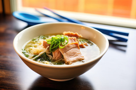 ramen with bamboo shoots and green onions, side angleの素材