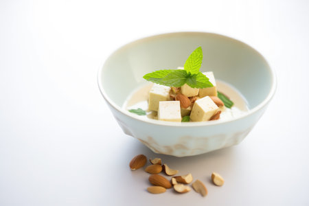 kurma with tofu cubes, in a white ceramic bowlの素材